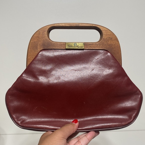 Etienne Aigner Handbags - Vintage Etienne Aigner Leather Clutch Handbag with Wooden Handle